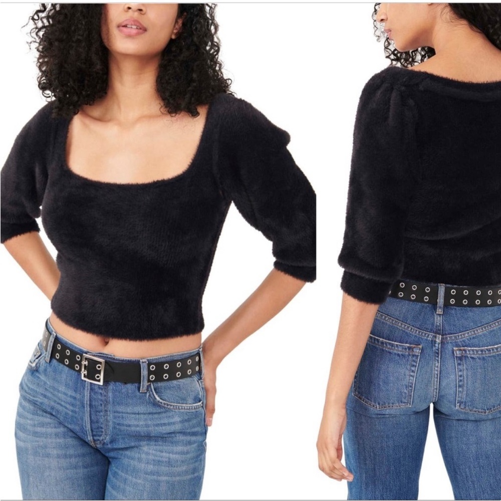 Free People Moonbeam, Black Fuzzy Crop Top